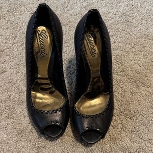 Gucci Black Leather Peep-Toe Heels